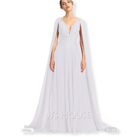 V Neck Jj&#039;s Wedding Dresses JJ's House Wedding Dress, Spaghetti Strap, V-Neck, Ivory, Size 14